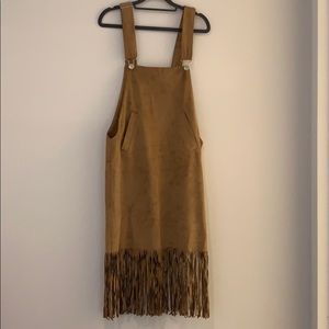 Corduroy fringe overall skirt